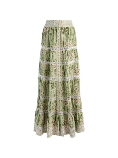 alice + olivia Adira embroidered tiered maxi skirt