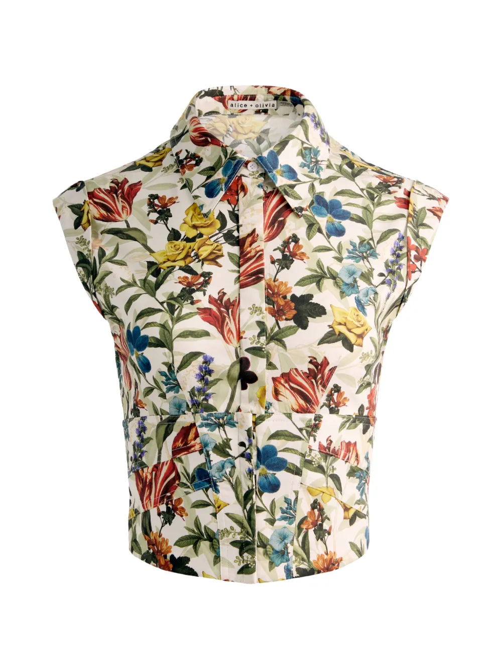 alice + olivia Kim floral-print corset top - Toni neutri