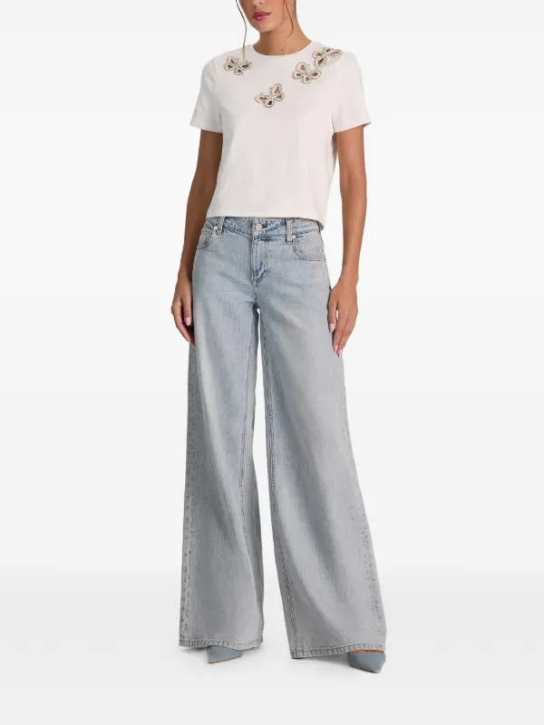 Alice＋Olivia Tシャツ 白 ホワイト Alice + Olivia crystal-embellished Cutout T-shirt | White | FARFETCH