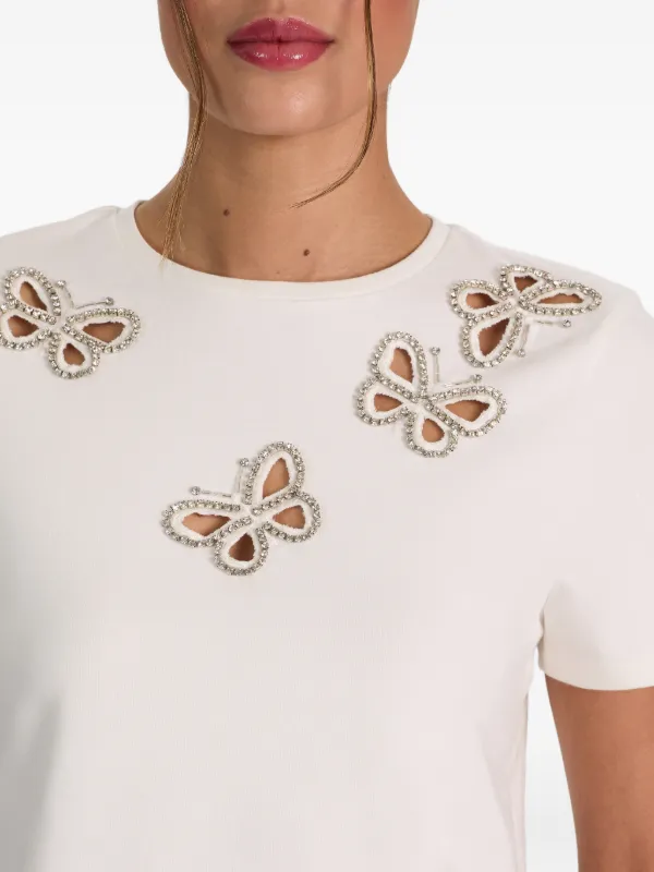 Alice + Olivia crystal-embellished Cutout T-shirt | White | FARFETCH