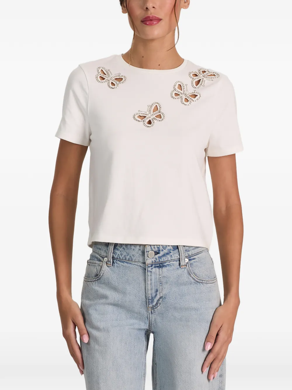 Alice + Olivia crystal-embellished Cutout T-shirt | White | FARFETCH