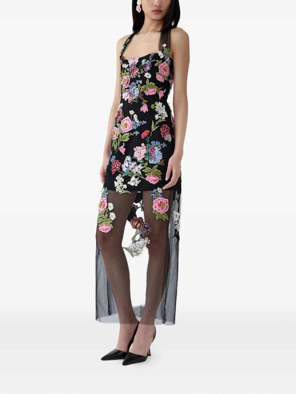 Carolina Herrera Avondjurk met geborduurde bloemen Zwart