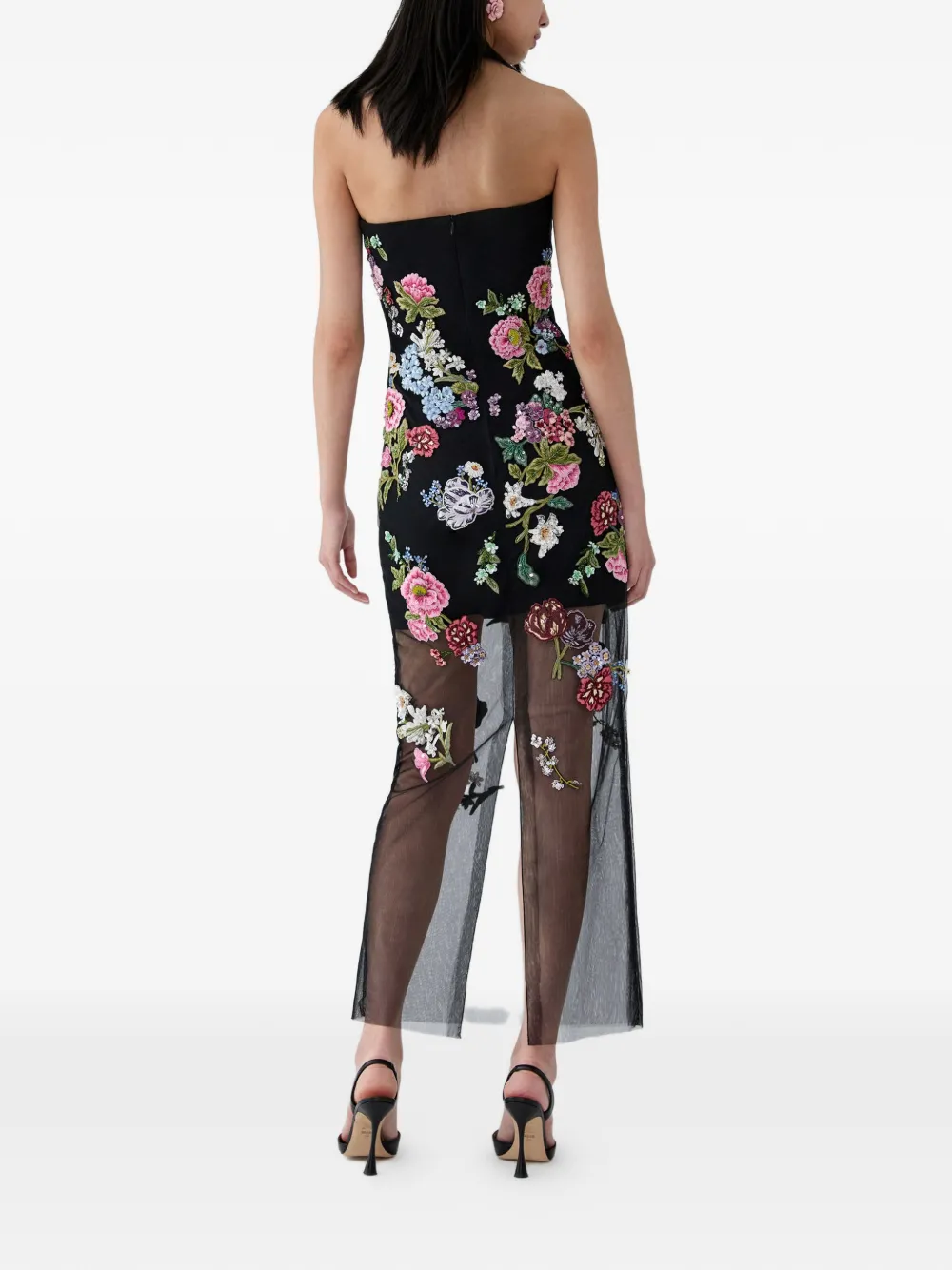 Carolina Herrera Avondjurk met geborduurde bloemen Zwart