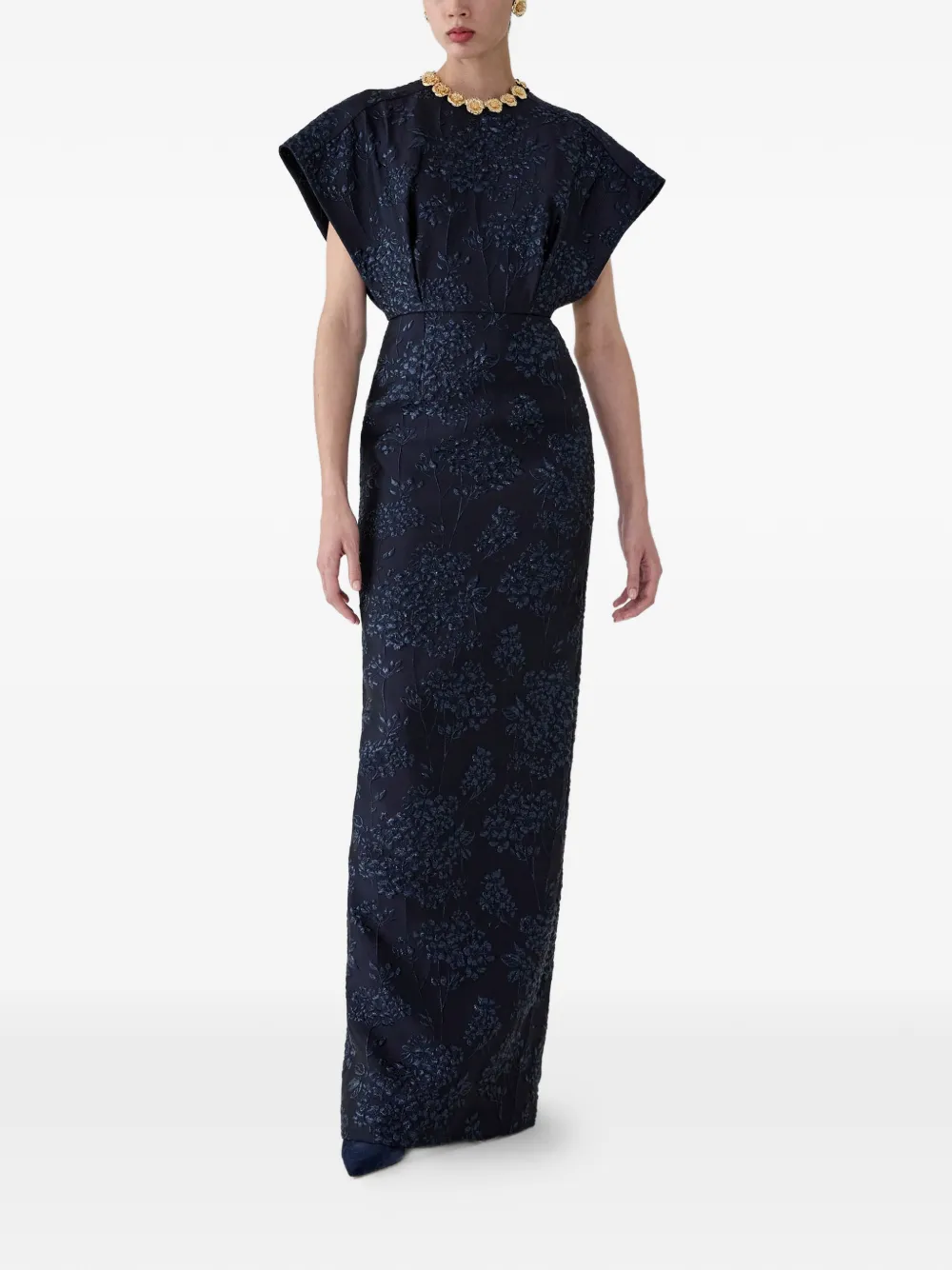Carolina Herrera Lurex avondjurk met bloemen en jacquard Blauw