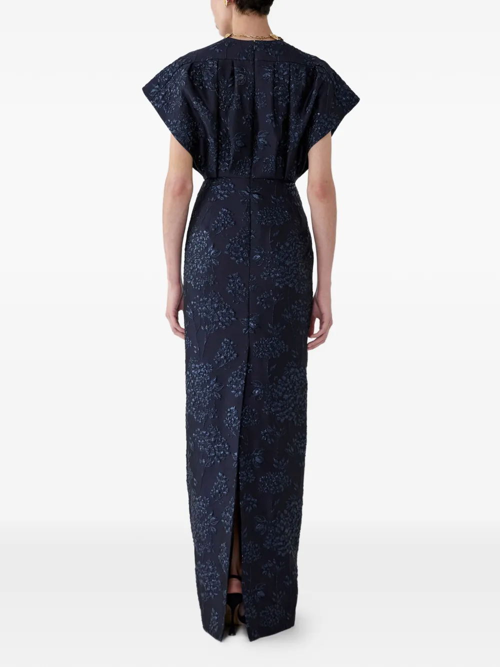 Carolina Herrera Lurex avondjurk met bloemen en jacquard Blauw
