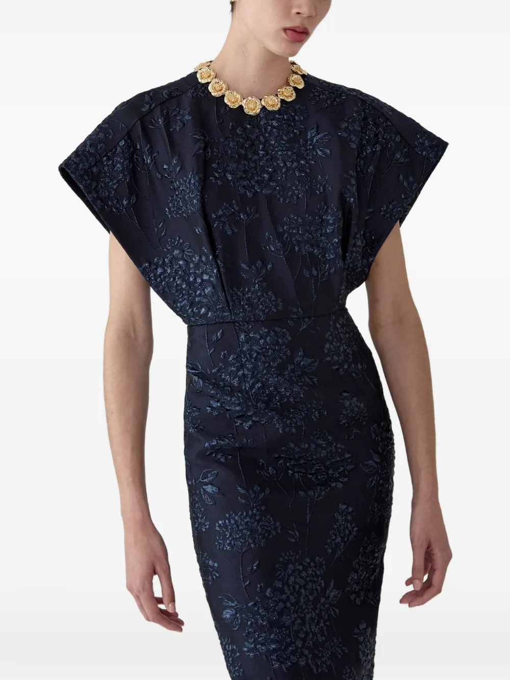 Carolina Herrera Lurex avondjurk met bloemen en jacquard Blauw