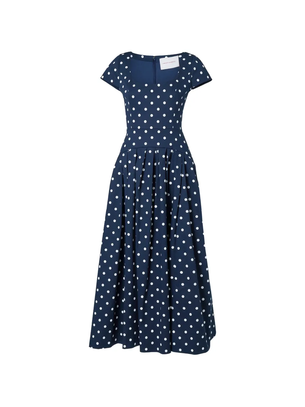 Carolina Herrera Abito midi a pois con scollo ampio - Blu
