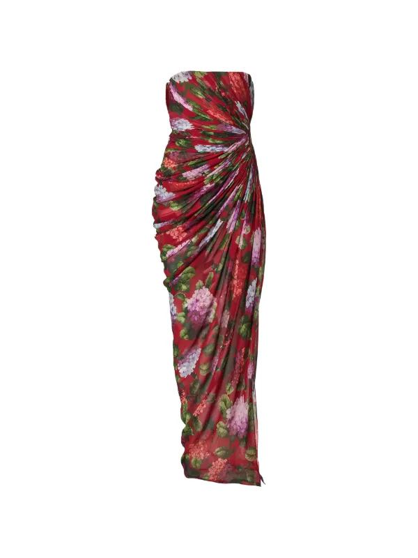 Carolina Herrera Strapless Draped Maxi Dress in Red
