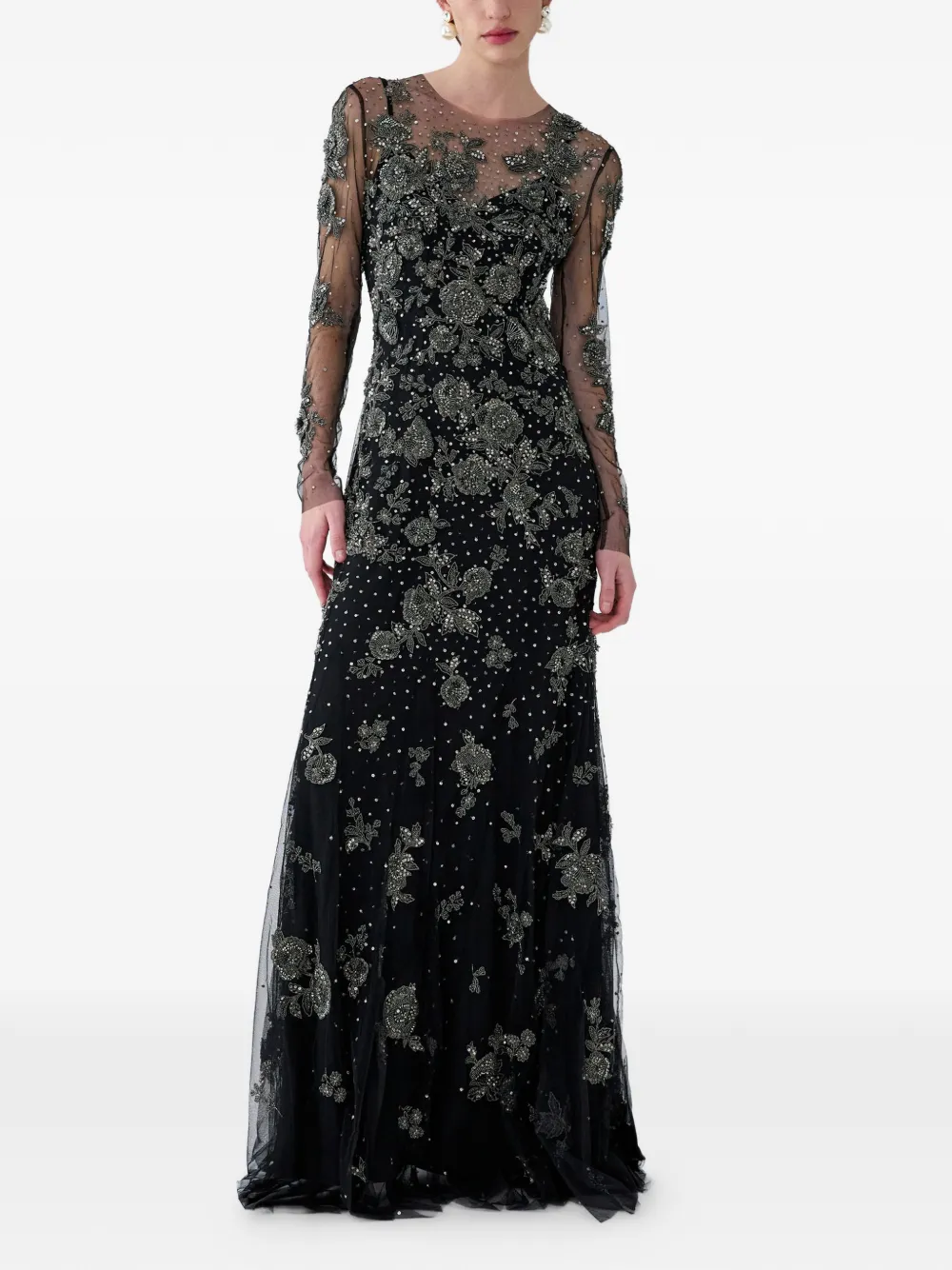Carolina Herrera Avondjurk met geborduurde bloemen Zwart