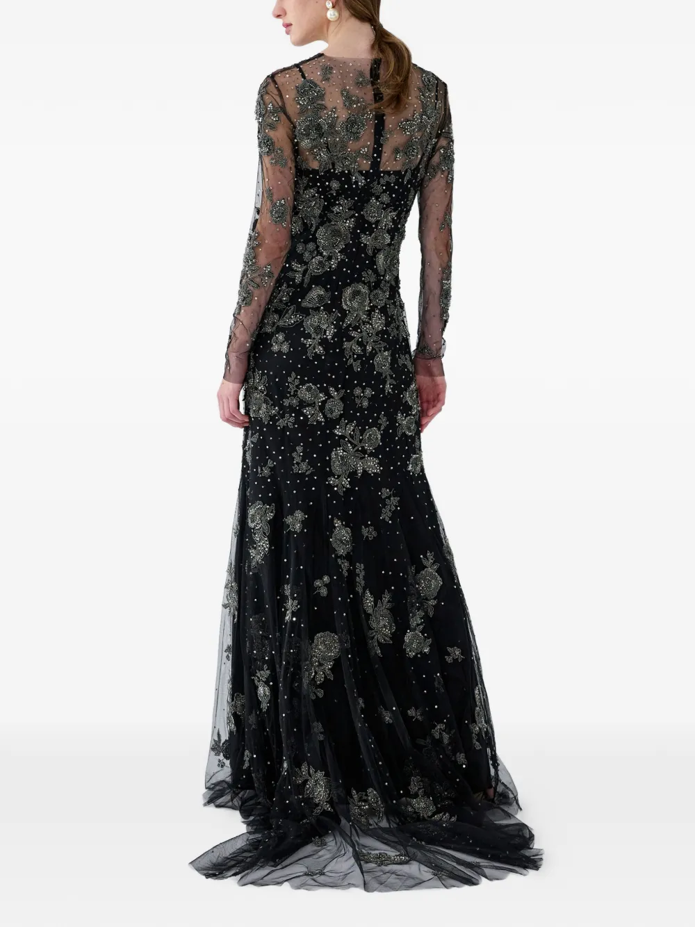 Carolina Herrera Avondjurk met geborduurde bloemen Zwart