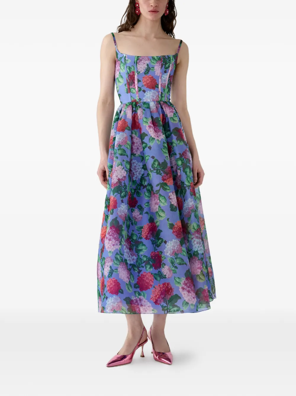 Carolina Herrera Organza midi jurk met print Blauw