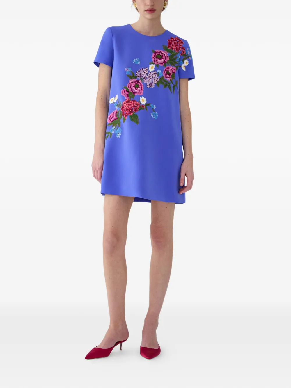 Carolina Herrera Mini-jurk met geborduurde bloemen Blauw