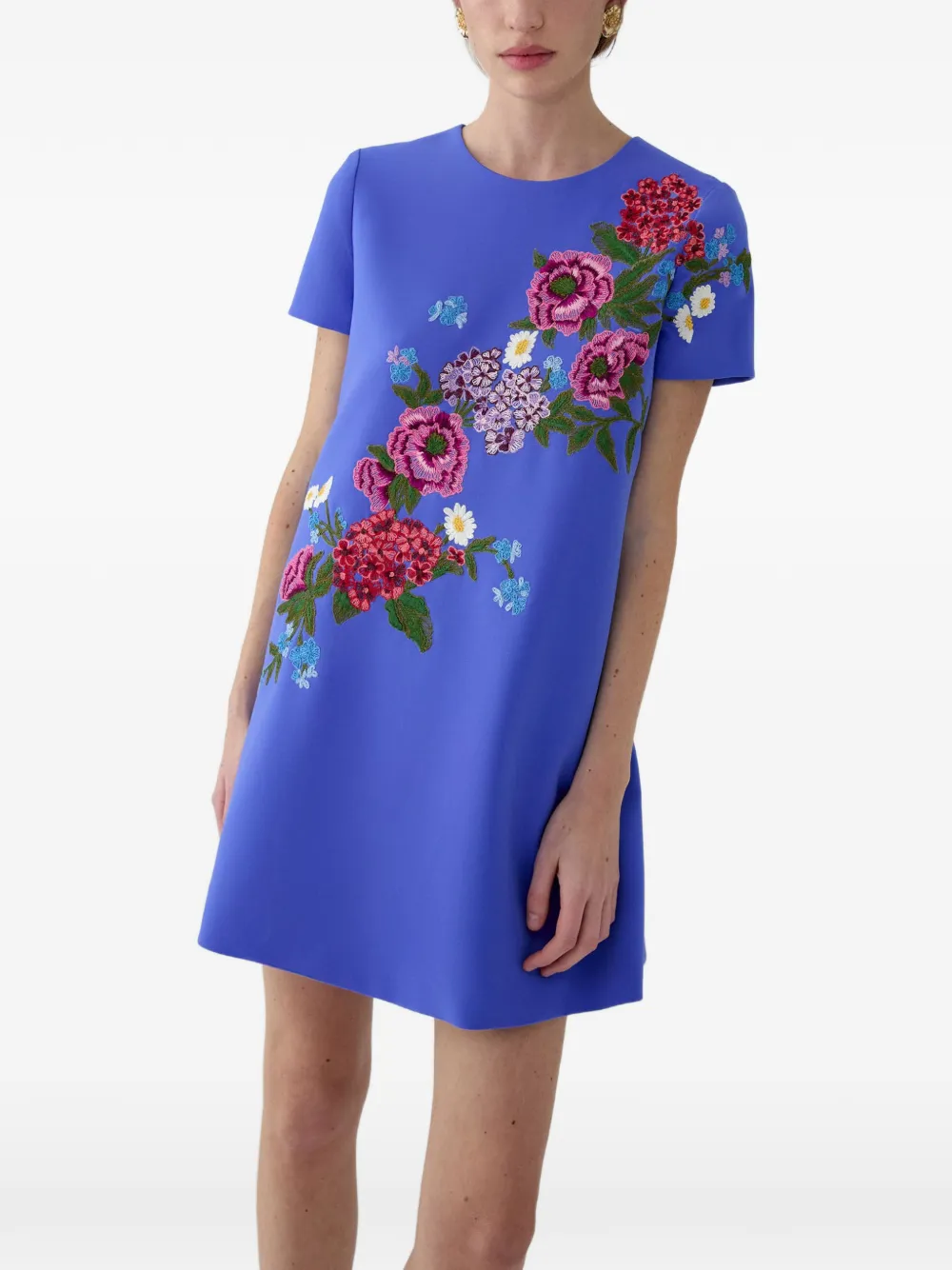 Carolina Herrera Mini-jurk met geborduurde bloemen Blauw