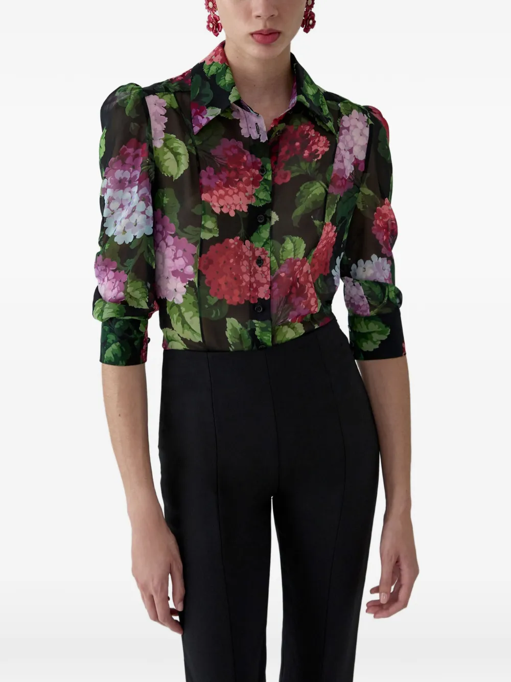 Carolina Herrera Chiffon blouse met print Zwart