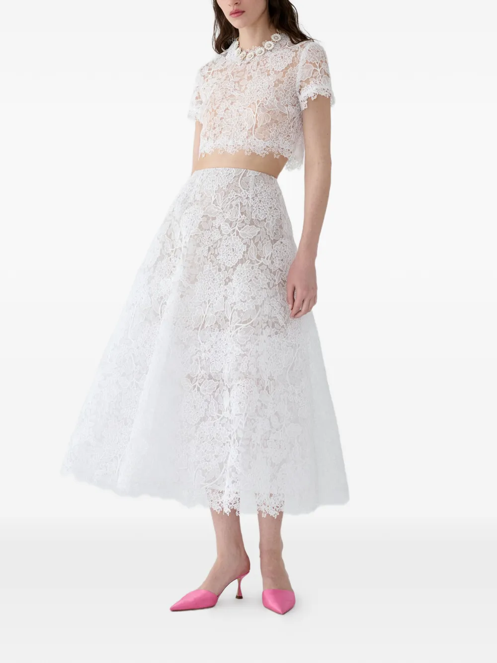 Carolina Herrera Kanten midi-rok Wit