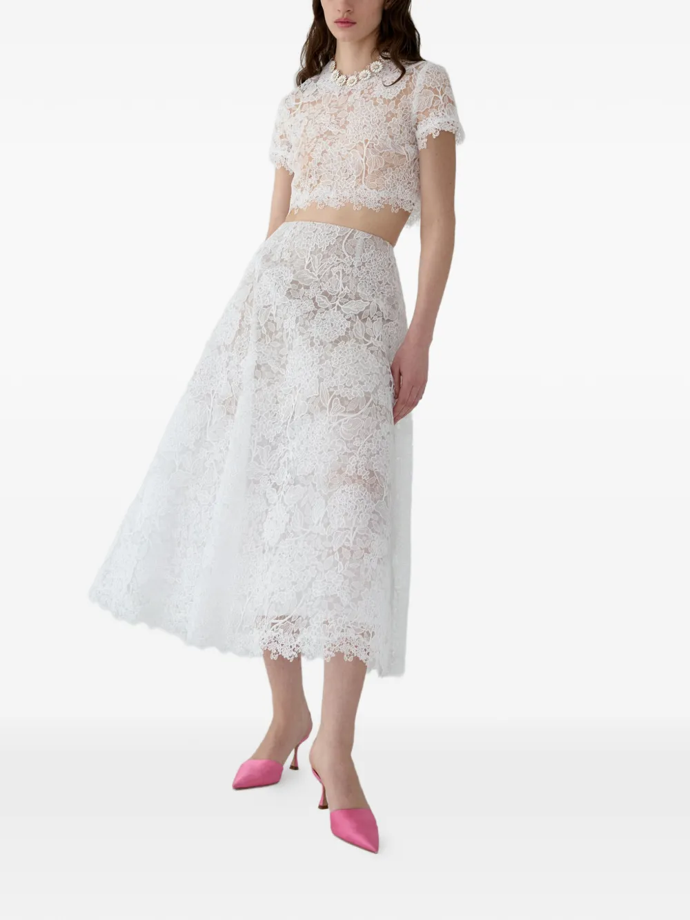 Carolina Herrera Kanten midi-rok Wit
