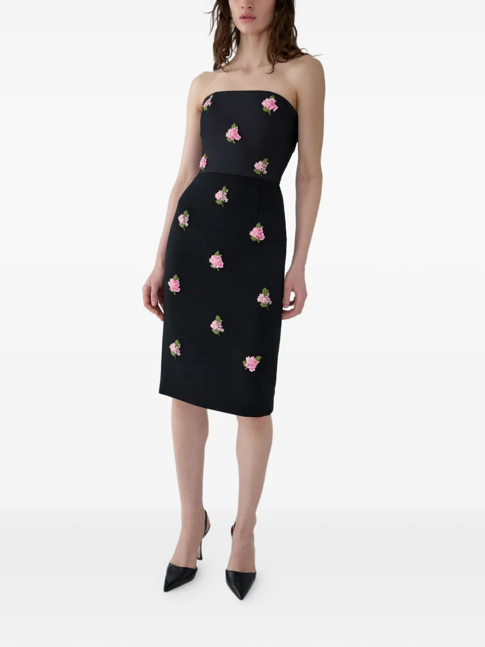 Carolina Herrera Jurk met geborduurde bloemen Zwart