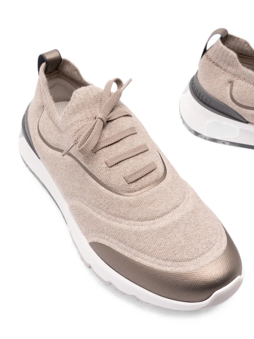 Brunello Cucinelli Techno katoenen gebreide hardloopschoenen met details Beige