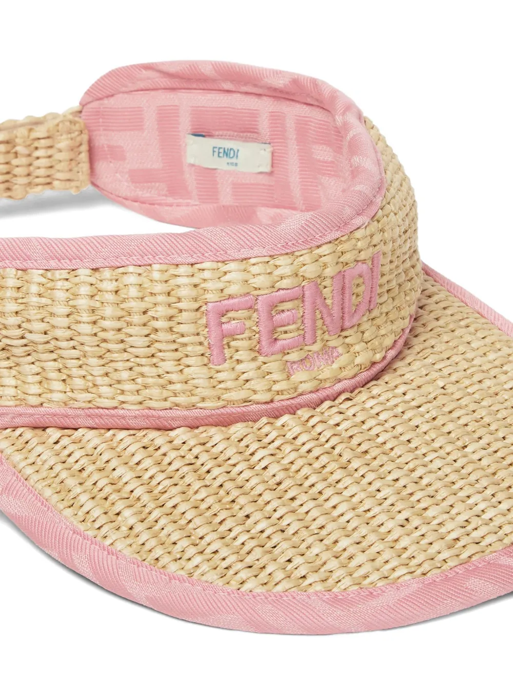 Fendi Kids Raffia zonneklep met geborduurd logo Beige