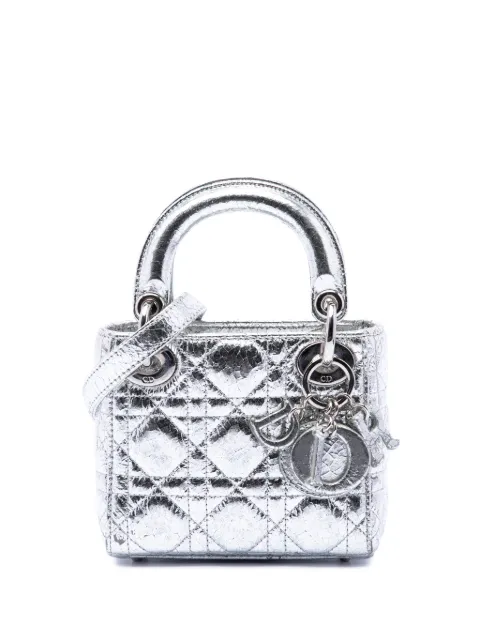 Christian Dior Pre-Owned 2017 micro Cannage Lady Dior Satchel-Tasche mit Knitteroptik aus Metallic-Kalbsleder