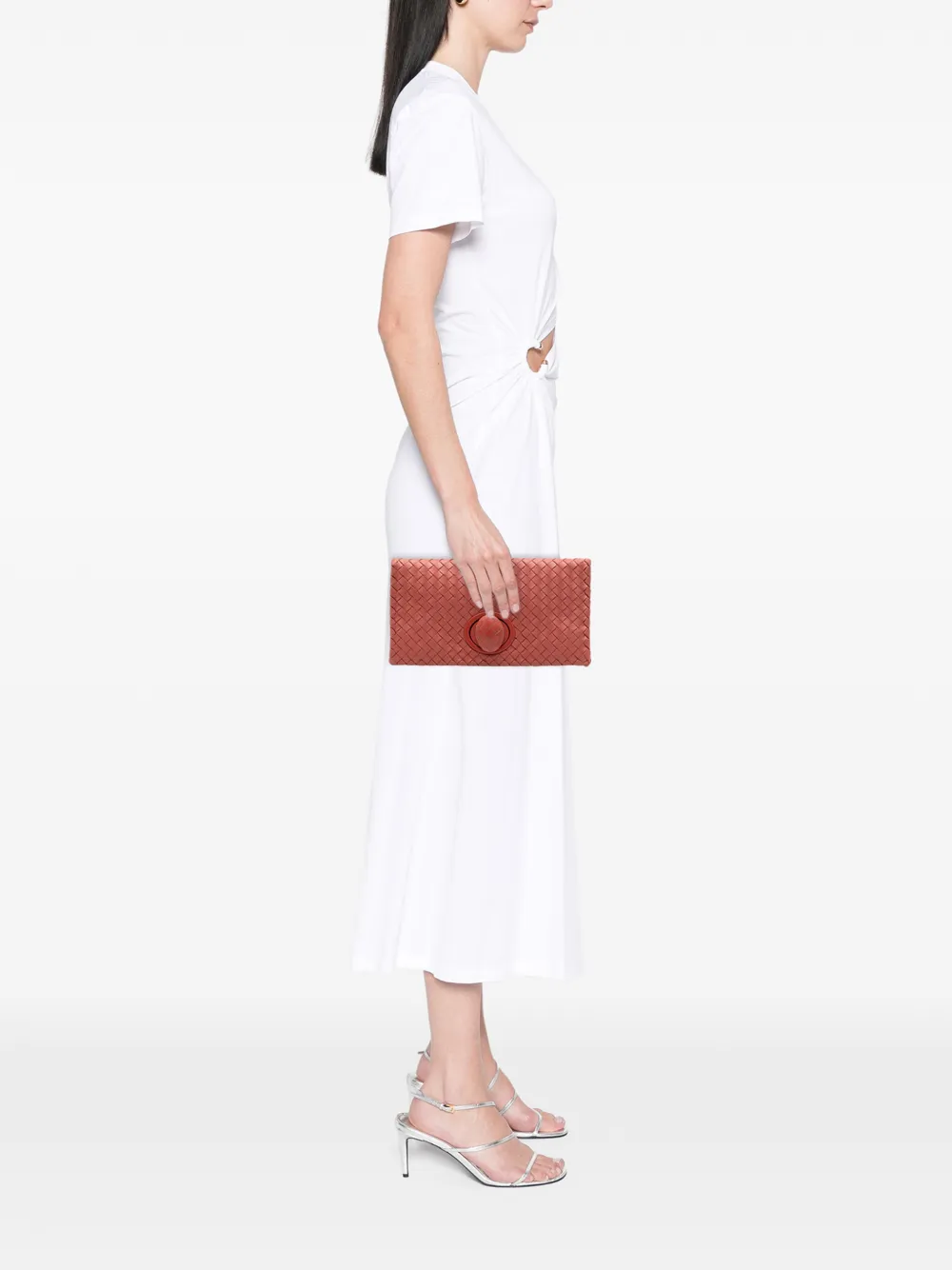  Bottega Veneta Pre-owned Pochette En Cuir Nappa Intrecciato à Fermoir Tourniquet (2012-2026) - Rouge 