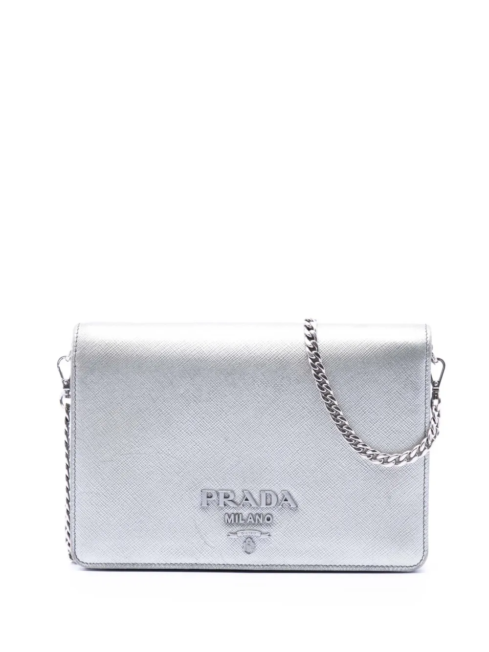 Prada Pre-Owned 2016 Metallic Saffiano Lux Wallet on Chain crossbody bag - Argento
