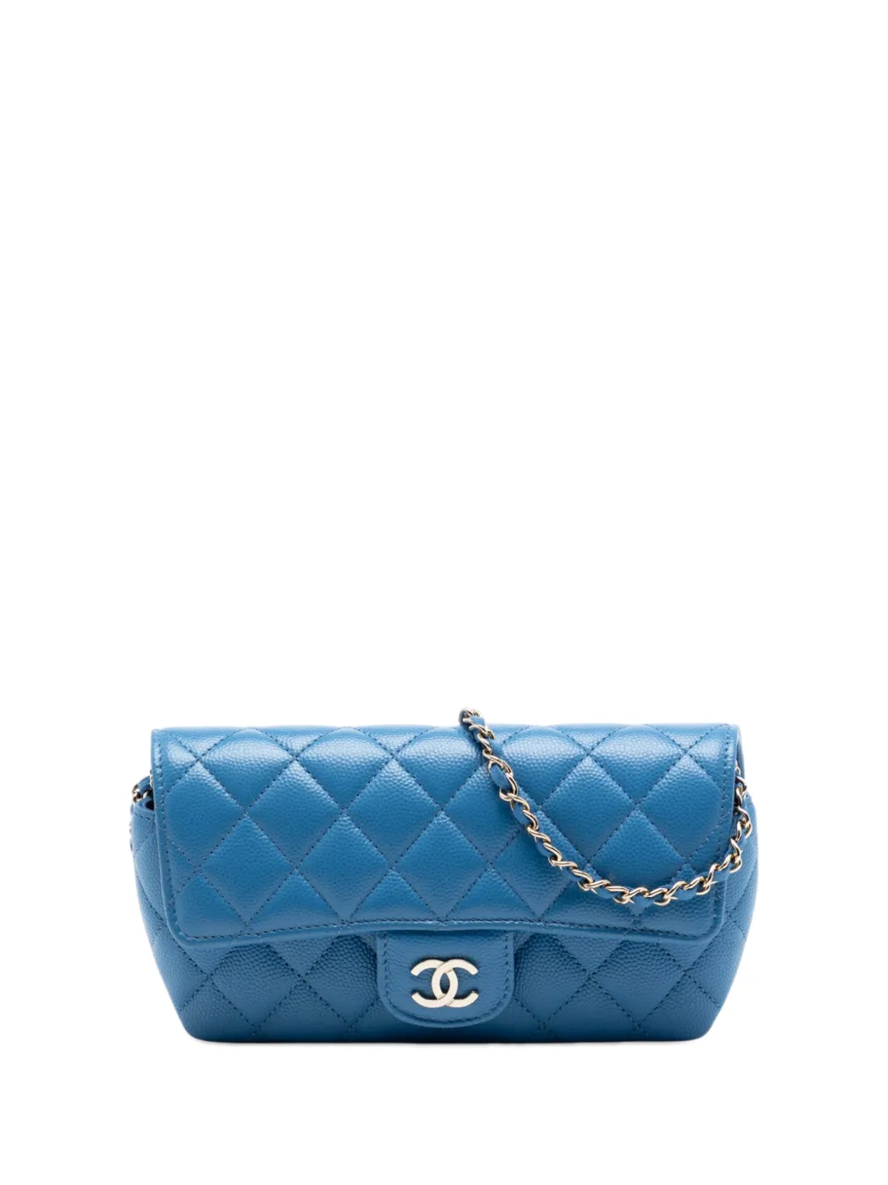 CHANEL Pre-Owned 2021 CC Quilted Caviar Sunglasses Case with Chain crossbody bag - Blue