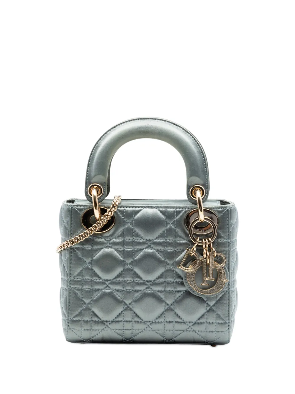 Christian Dior Pre-Owned 2019 Mini Satin Cannage Swarovski Crystal Lady Dior satchel - Grau