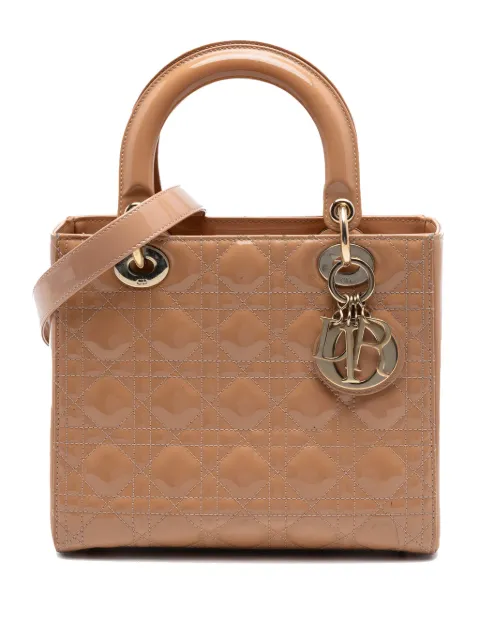 Christian Dior Pre-Owned 2020 미디엄 페이턴트 까나쥬 레이디 디올 사첼 백