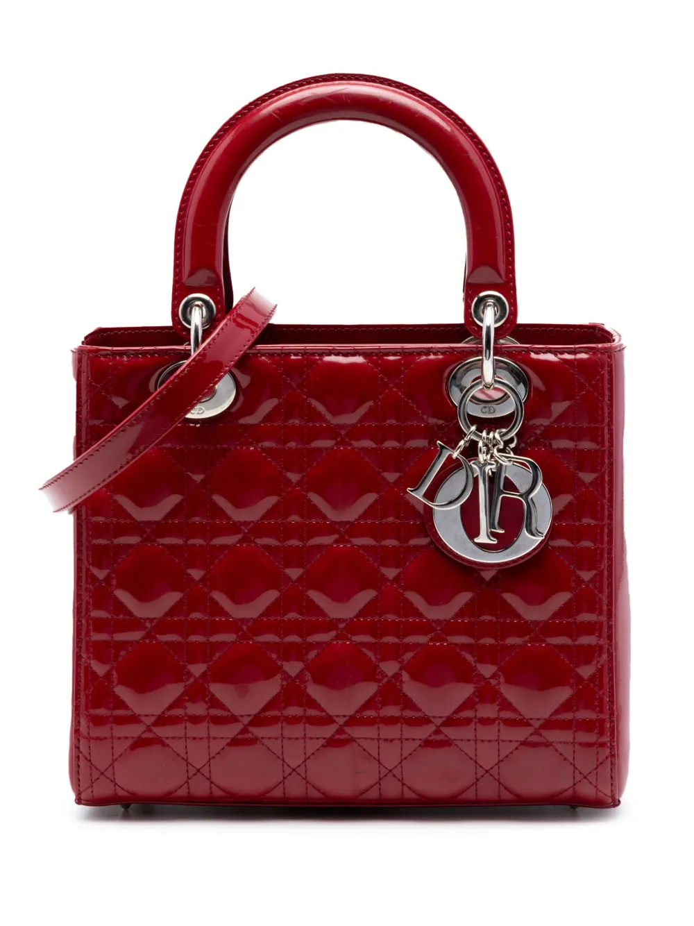 Christian Dior Pre-Owned 2012 Medium Patent Cannage Lady Dior satchel - Red