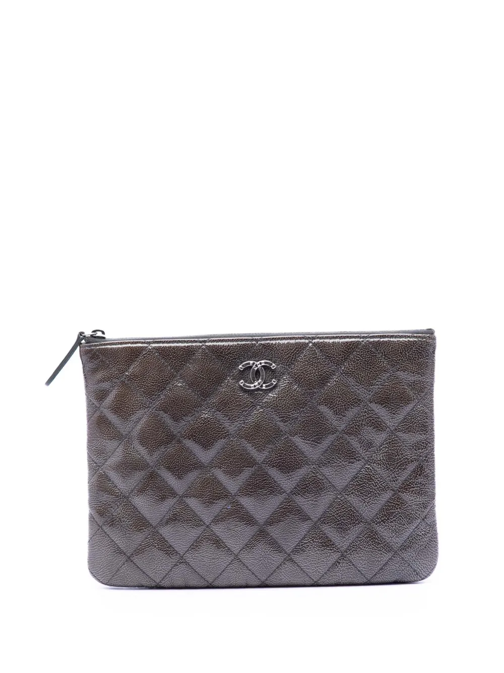 CHANEL Pre-Owned 2014 Small Quilted Crinkled Patent O Case clutch bag - Grau