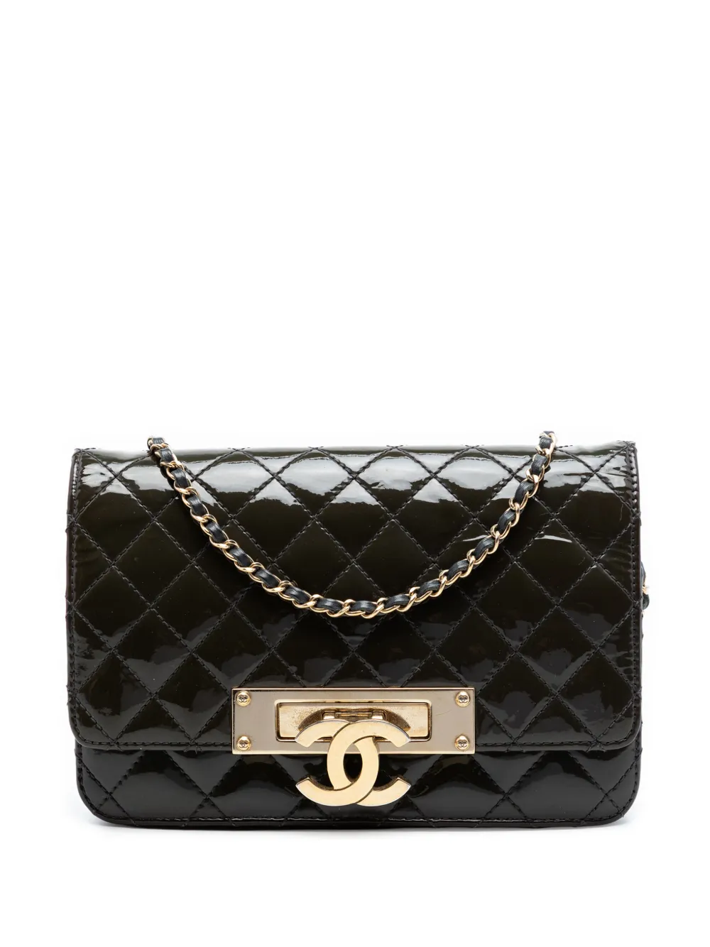 CHANEL Pre-Owned 2014-2015 Quilted Patent Golden Class Wallet on Chain crossbody bag - Nero