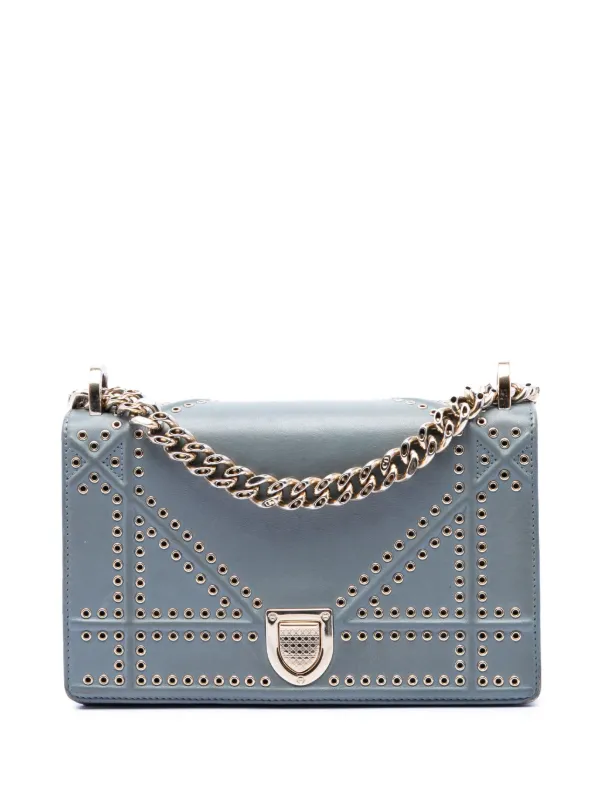 Dior Pre-owned 2018 Small Studded Calfskin Diorama Crossbody Bag in Blue