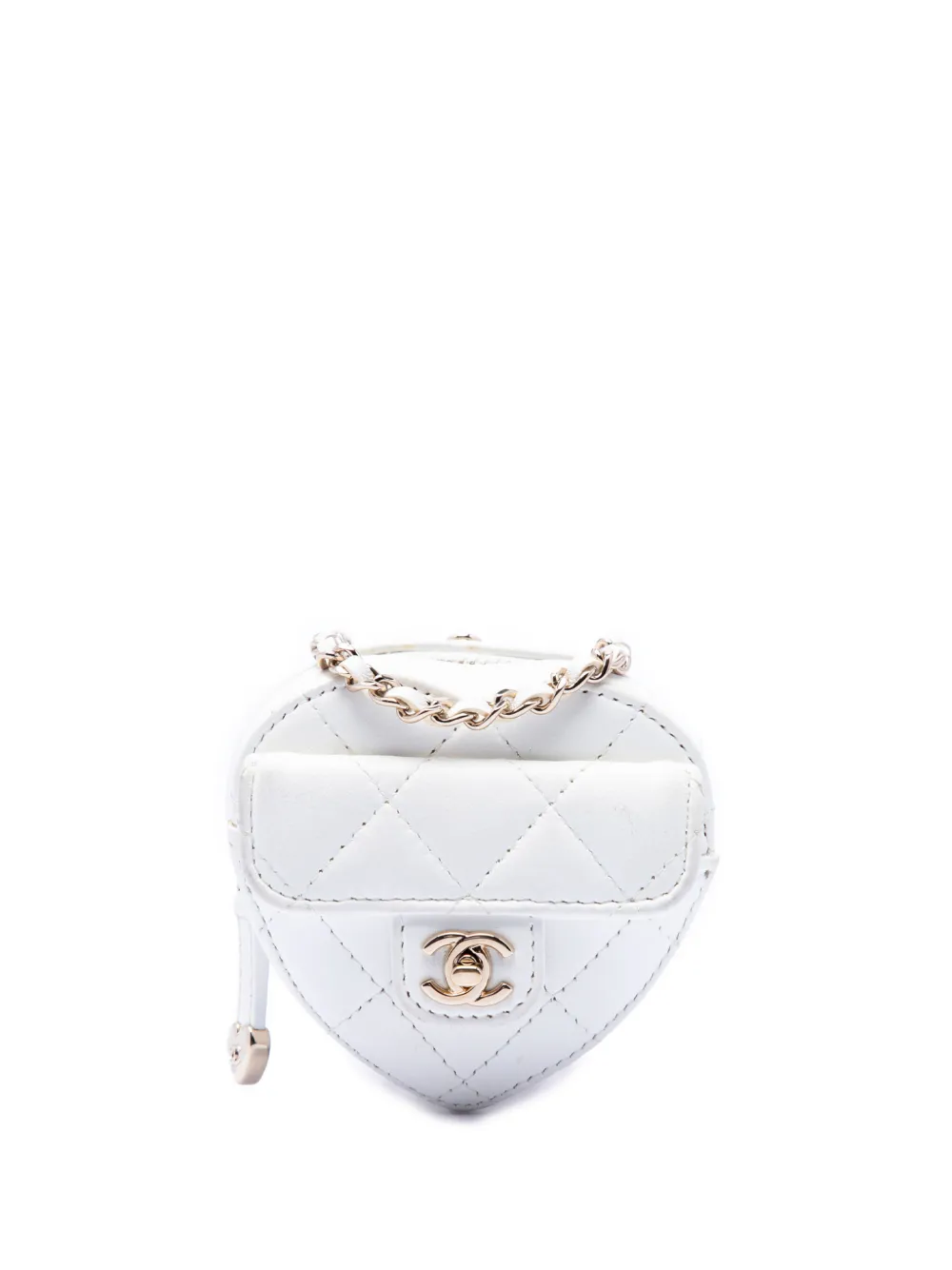 CHANEL Pre-Owned 2021 Mini Quilted Lambskin CC in Love Heart Necklace Bag crossbody bag - Bianco