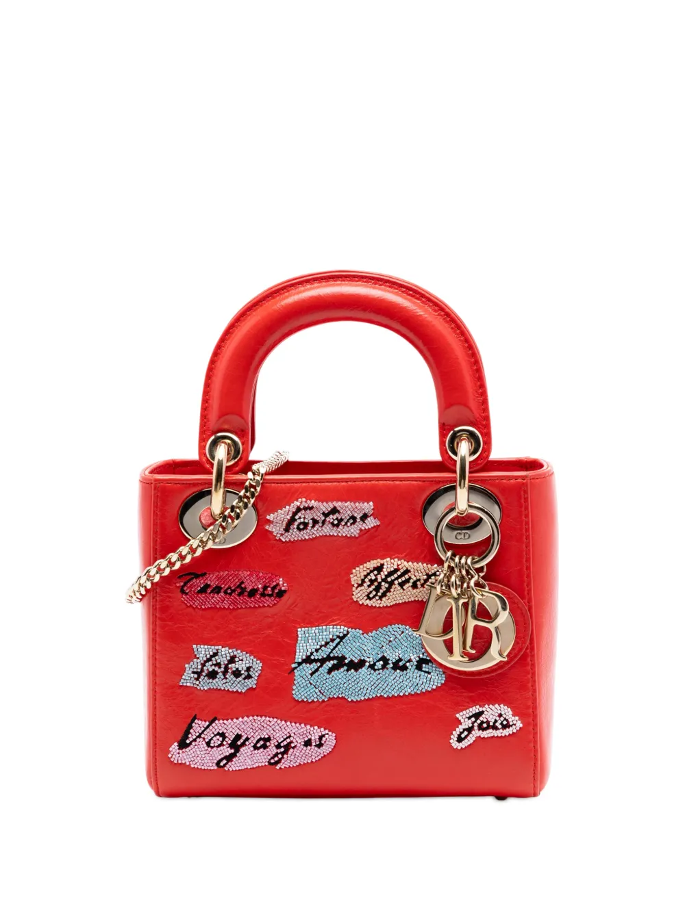 Christian Dior Pre-Owned 2016 Mini Calfskin Beaded Lady Dior satchel - Red