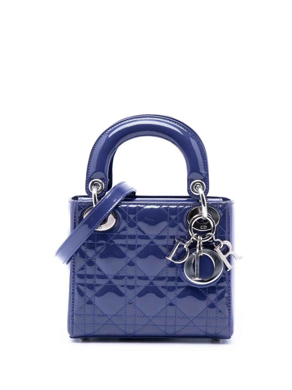 Christian Dior Pre-Owned 2015 Mini Patent Cannage Lady Dior satchel - Blu