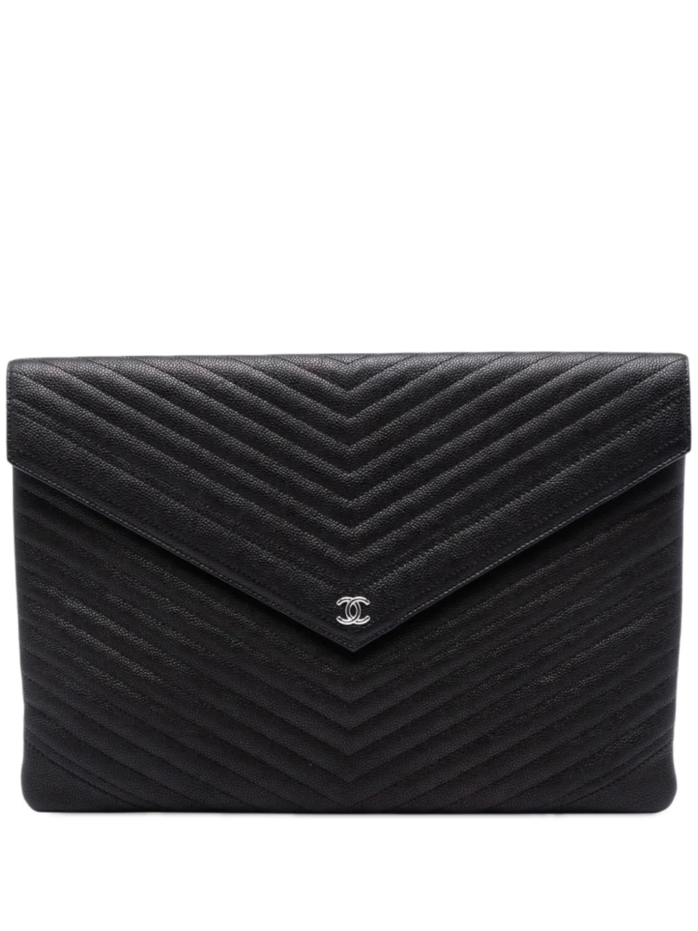 CHANEL Pre-Owned 2017-2018 Large Chevron Caviar Statement Envelope clutch bag - Schwarz