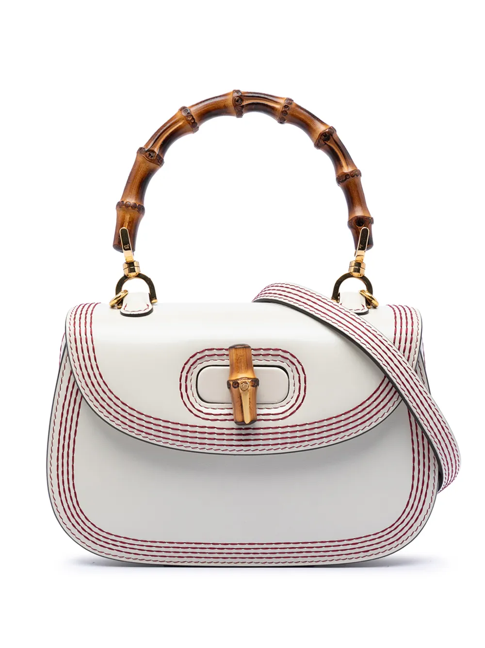 Gucci Pre-Owned 2016-2026 Small Calfskin Stitched Bamboo 1947 Top Handle Bag satchel - Bianco