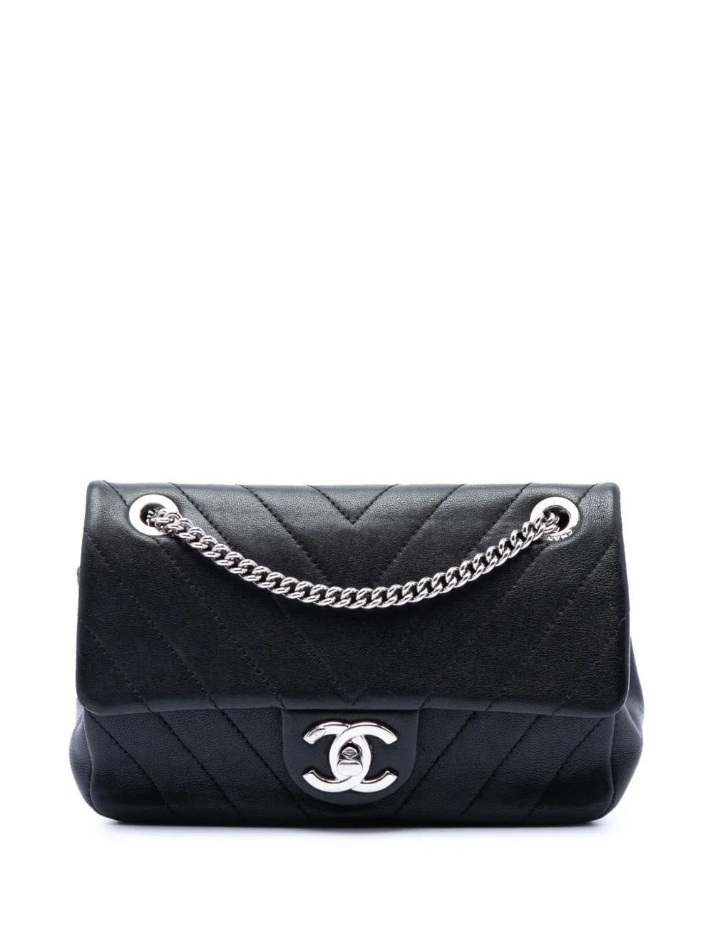 CHANEL Pre-Owned 2017-2018 Mini CC Chevron Calfskin Single Flap crossbody bag - Nero