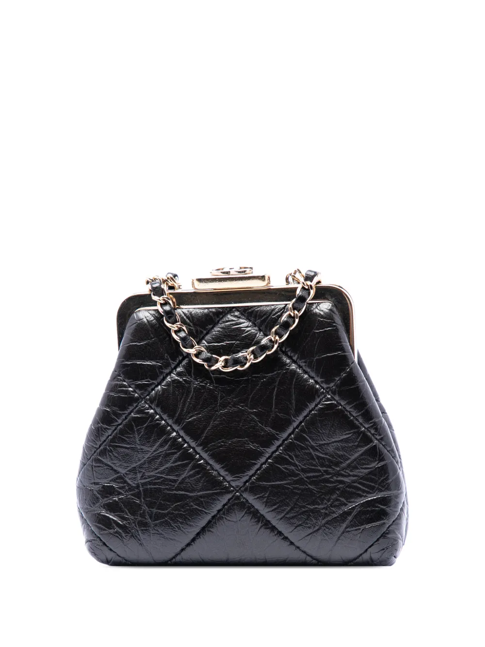 CHANEL Pre-Owned 2020 Quilted Aged Lambskin Kiss Lock Clutch with Chain crossbody bag - Schwarz
