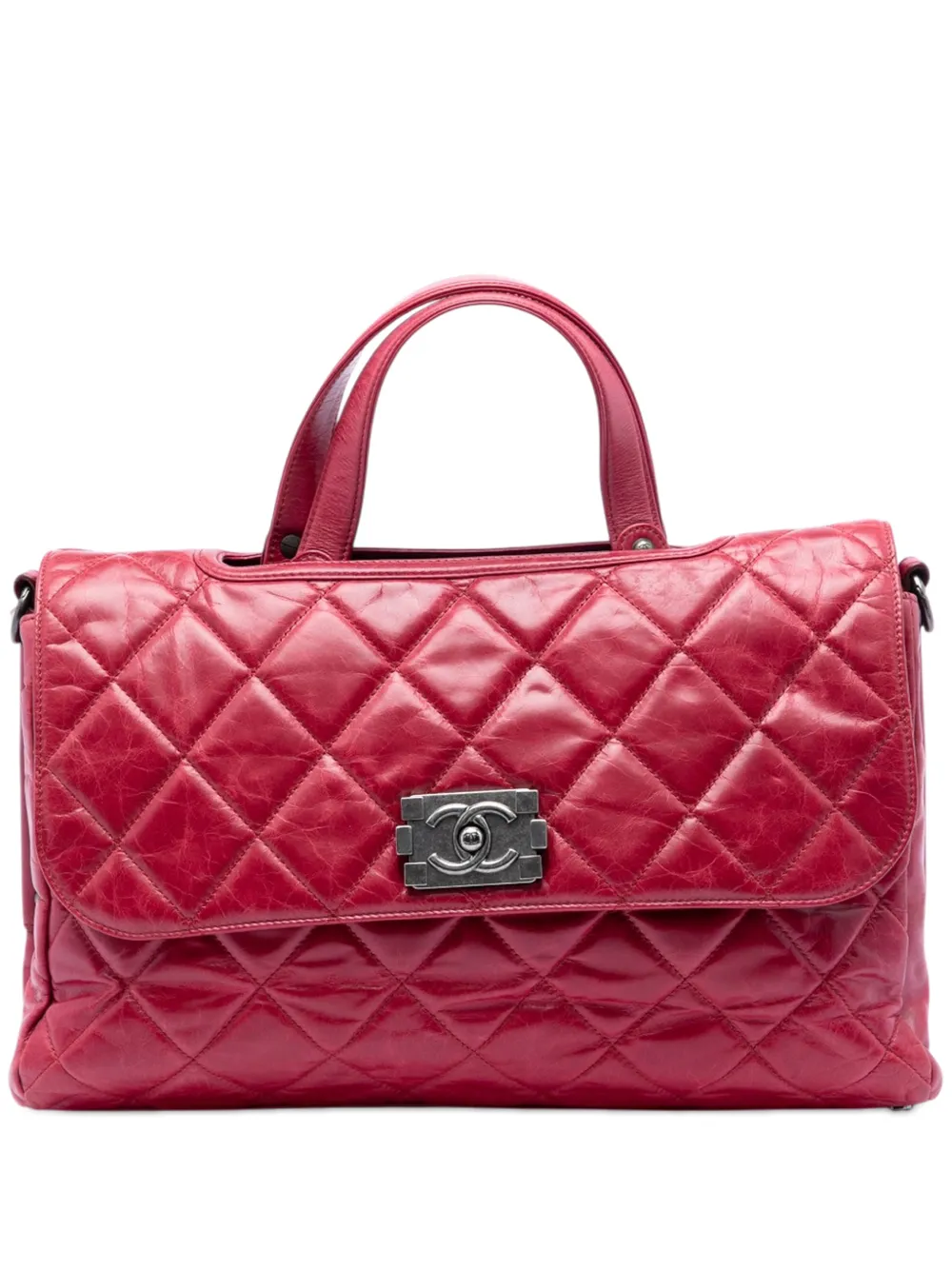 CHANEL Pre-Owned 2012 Quilted Glazed Calfskin Convertible Boy Top Handle Bag satchel - Red