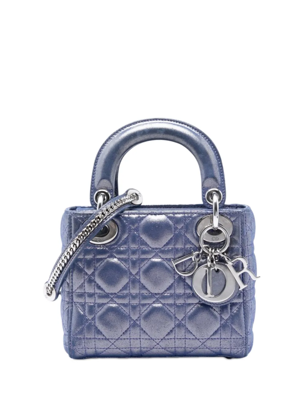 Christian Dior Pre-Owned 2016 Mini Iridescent Lambskin Cannage Lady Dior satchel - Blu