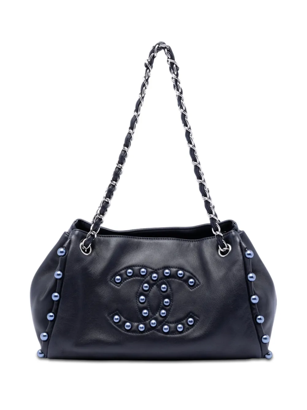 CHANEL Pre-Owned 2008-2009 Small Lambskin Pearl Obsession Accordion tote bag - Blu