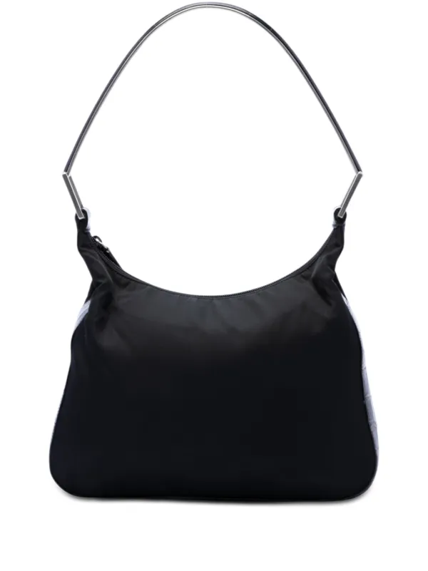Prada Pre-owned 2000-2013 Croc Embossed Leather Trimmed Tessuto Shoulder Bag in Black