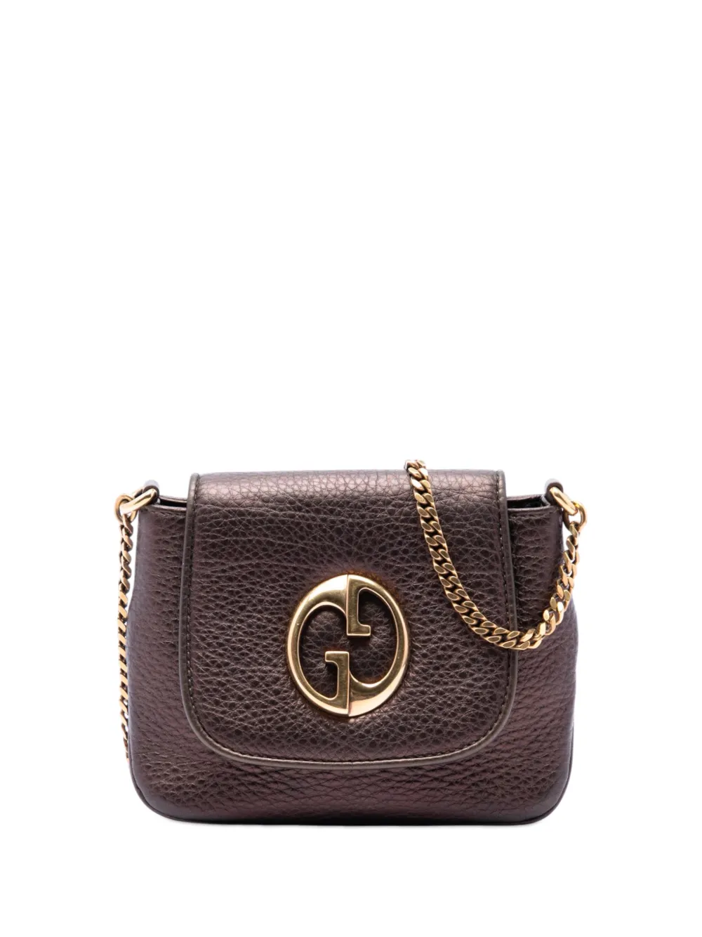 Gucci Pre-Owned 2016-2026 Small Metallic Pebbled Calfskin 1973 Chain crossbody bag - Braun
