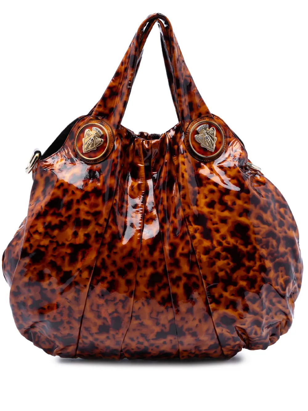 Gucci Pre-Owned 2016-2026 Large Patent Tortoise Shell Hysteria satchel - Marrone