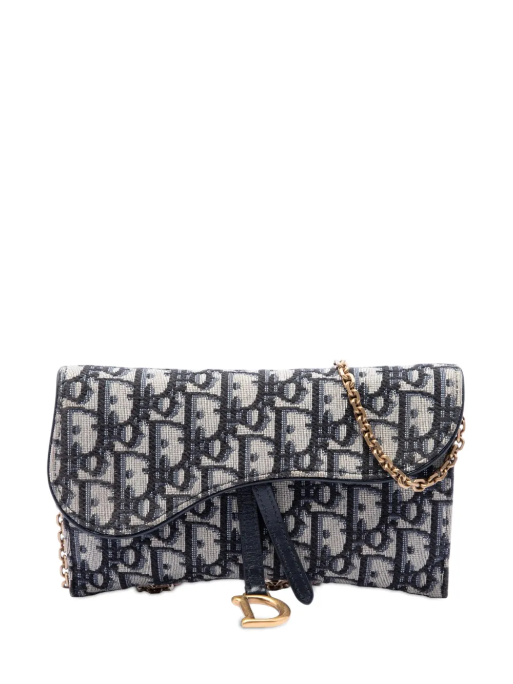 Christian Dior Pre-Owned 2020 Oblique Canvas Saddle Wallet On Chain crossbody bag - Blu