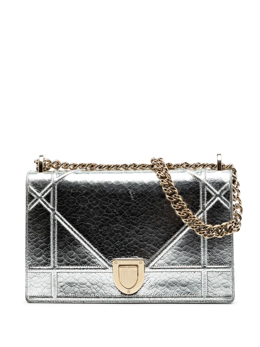 Christian Dior Pre-Owned 2016 Medium Metallic Crackled Deerskin Diorama Flap crossbody bag - Argento