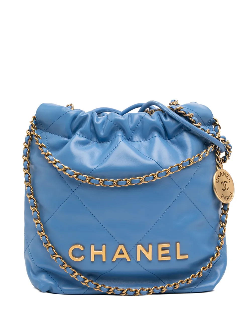 CHANEL Pre-Owned 2021-2026 Mini Shiny Calfskin 22 Handbag satchel - Blu