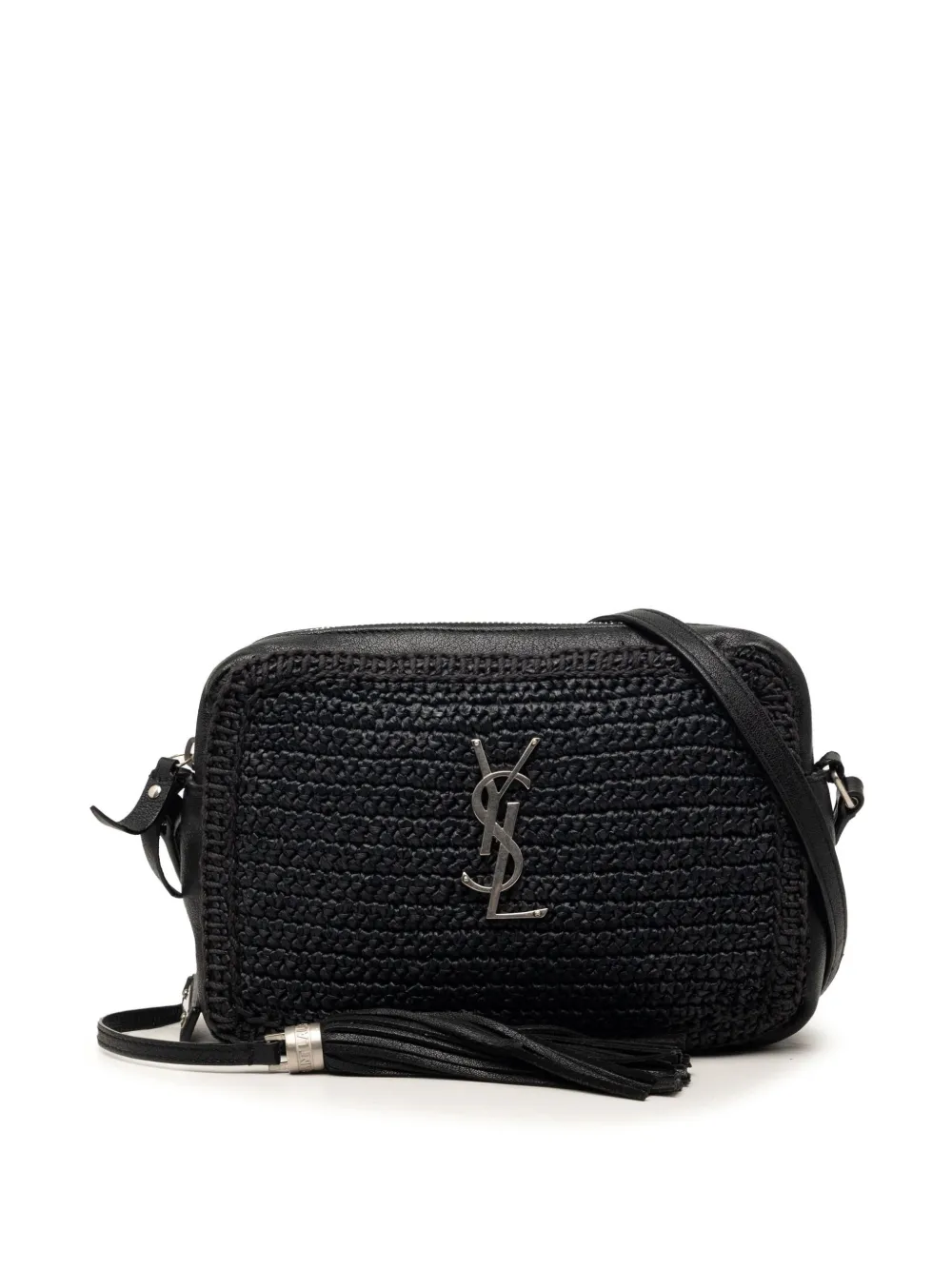 Saint Laurent Pre-Owned 2018 Woven Raffia and Leather Lou Camera Bag crossbody bag - Black